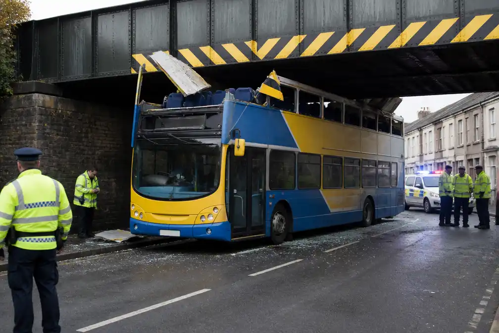Drie kinderen naar ziekenhuis na ongeluk schoolbus met spoorbrug in Newport