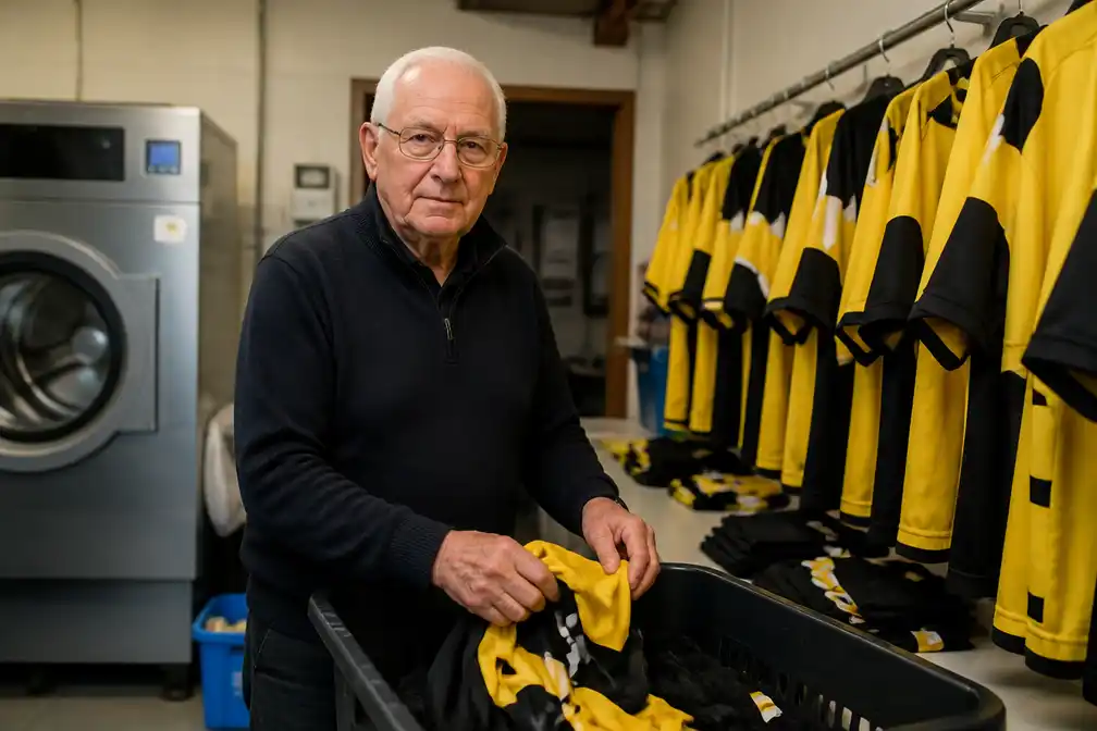 Materiaalman Ben van Bilzen wordt 80 en wast al 55 jaar de NAC-shirts