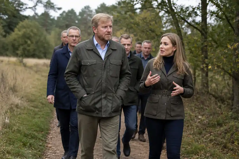 Koning Willem-Alexander wandelt door De Borkeld en bezoekt melkveehouderij bij Holten