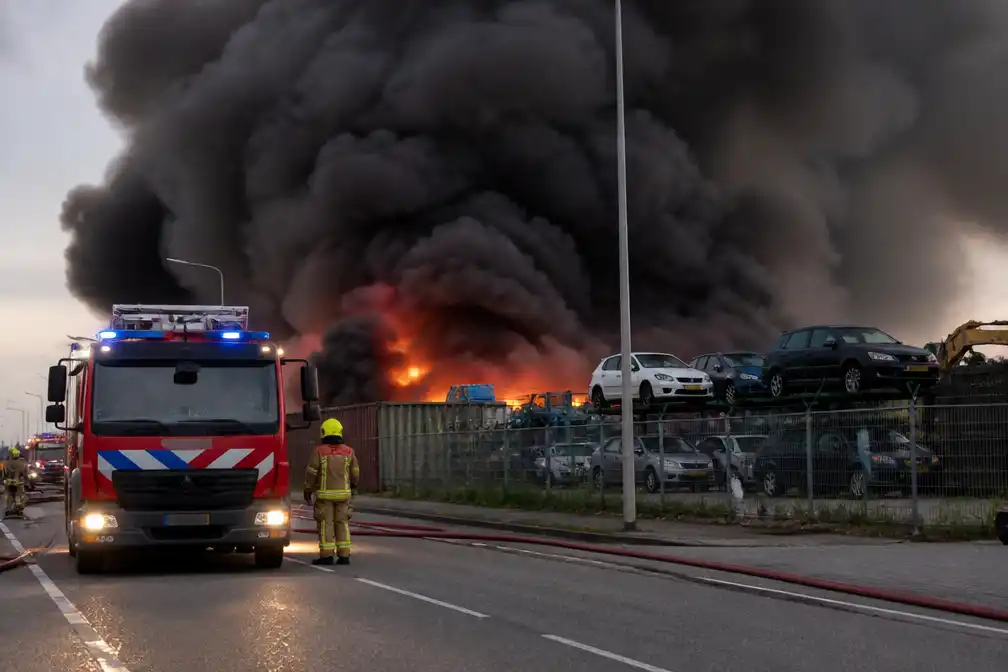 Grote brand bij autosloperij Zoetermeer onder controle, NL-Alert om rook