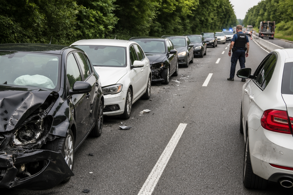 Zeven auto's in bruiloftkonvooi botsen in Bochum, drie gewonden, 250.000 euro schade