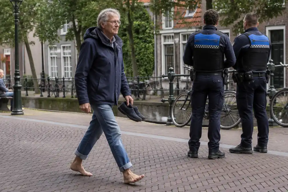 Hans Verbeek (66) loopt al dertien jaar op blote voeten door Delft