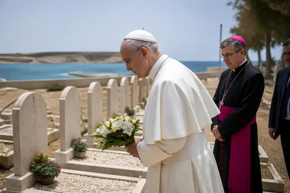 Paus Leo XIV bezoekt migrantenbegraafplaats op Lampedusa