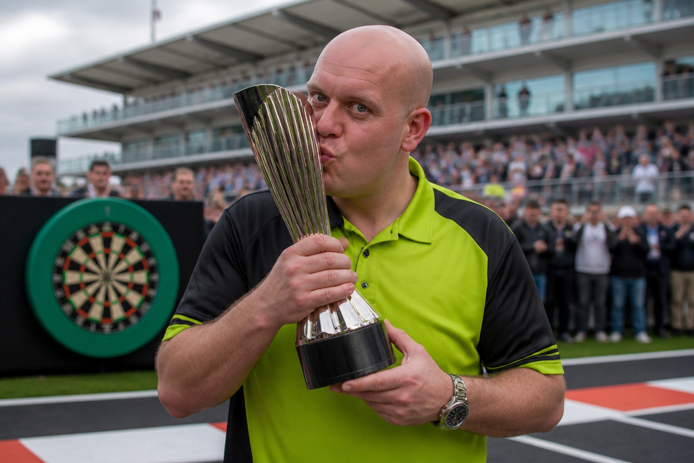 Michael van Gerwen wint dartstoernooi op Silverstone na crash Verstappen