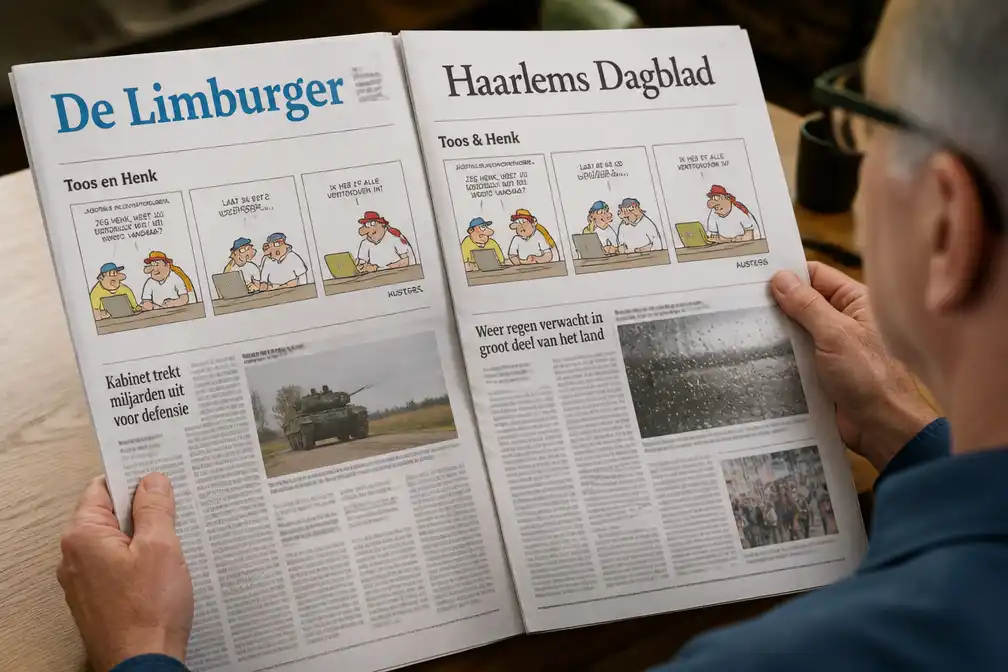 Cartoon Toos en Henk op 10 juli 2026 in De Limburger en Haarlems Dagblad