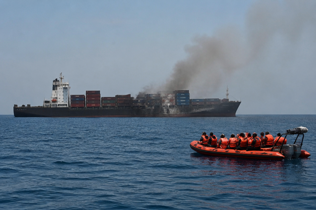 Bemanning gered na brand op containerschip in Straat van Hormuz