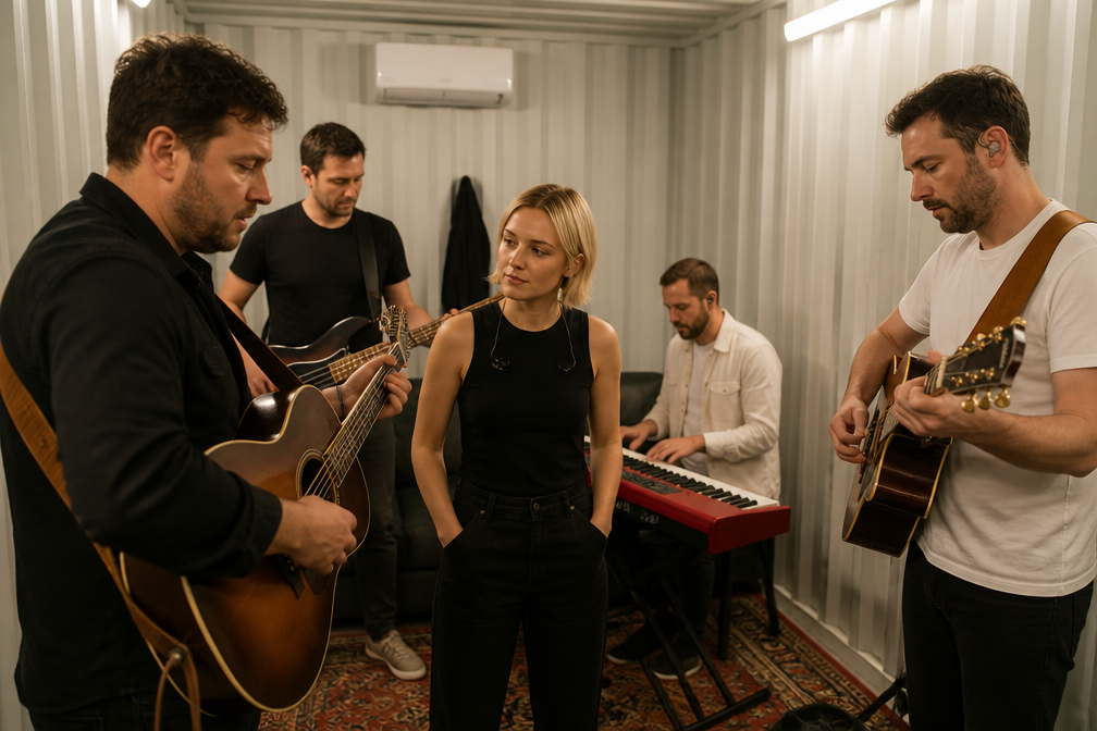 Beelden tonen hoe Pommelien Thijs met Mumford & Sons repeteert vlak voor Rock Werchter-verrassing