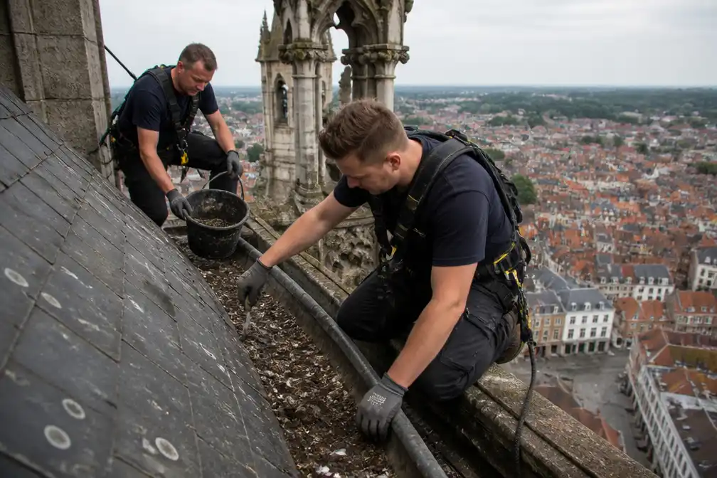 Dak en goten van Brugs Belfort krijgen tweejaarlijkse poetsbeurt van stadsmedewerkers