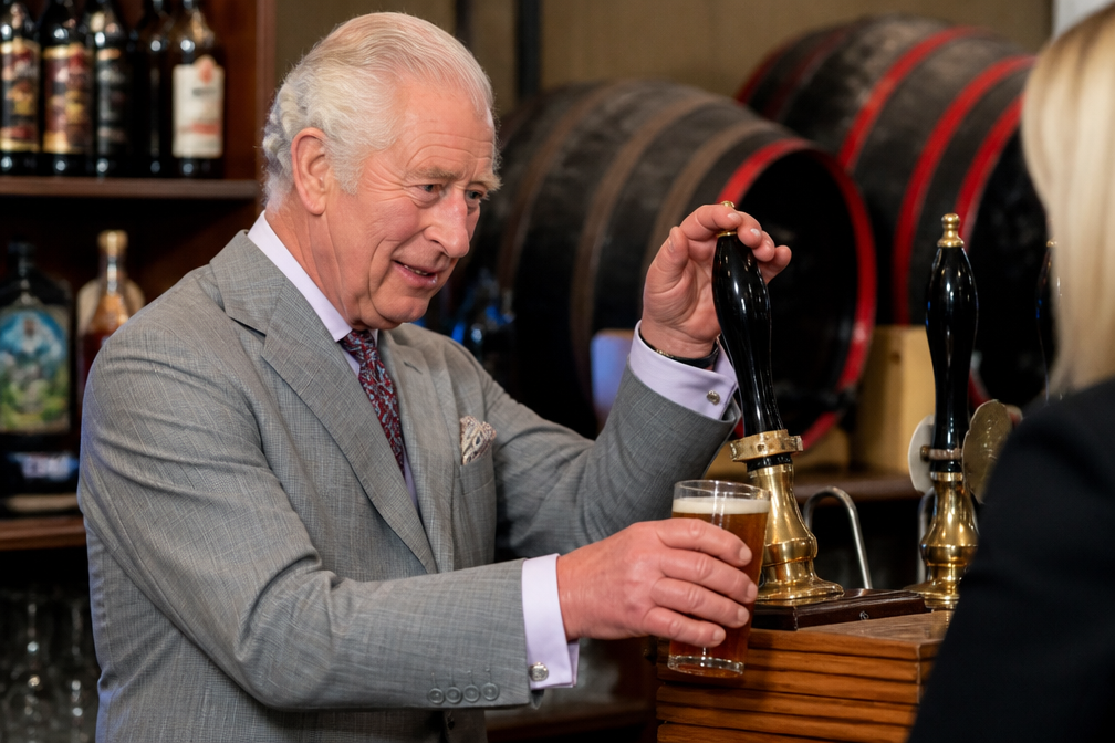 Koning Charles tapt biertje om verlies WK te vergeten
