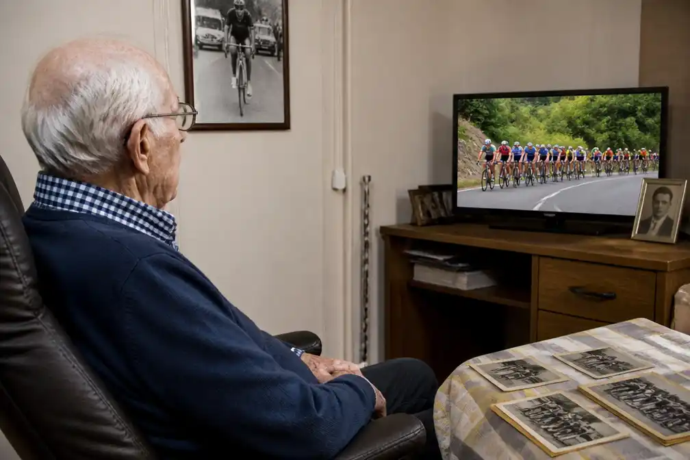 Piet Damen (92) oudste nog levende Nederlandse Tourdeelnemer kijkt koers vanuit Valkenswaard